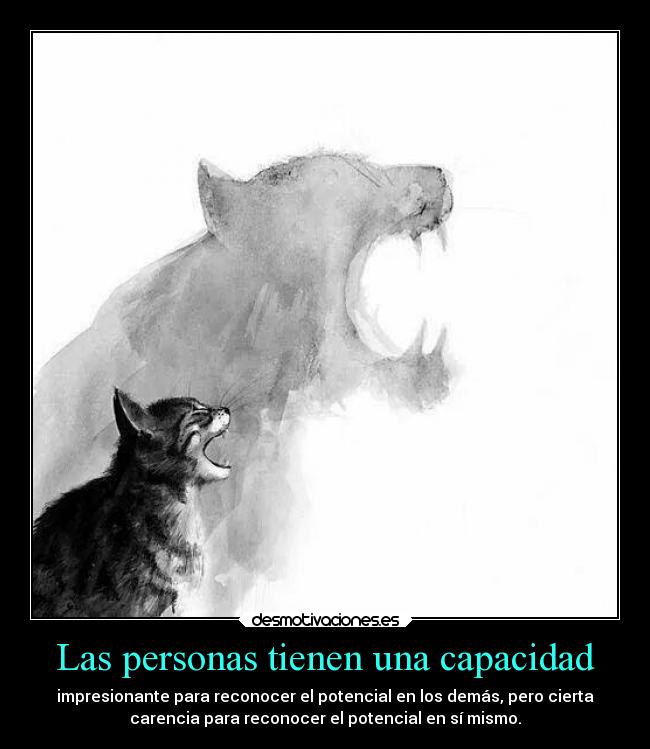 Las personas tienen una capacidad - impresionante para reconocer el potencial en los demás, pero cierta
carencia para reconocer el potencial en sí mismo.