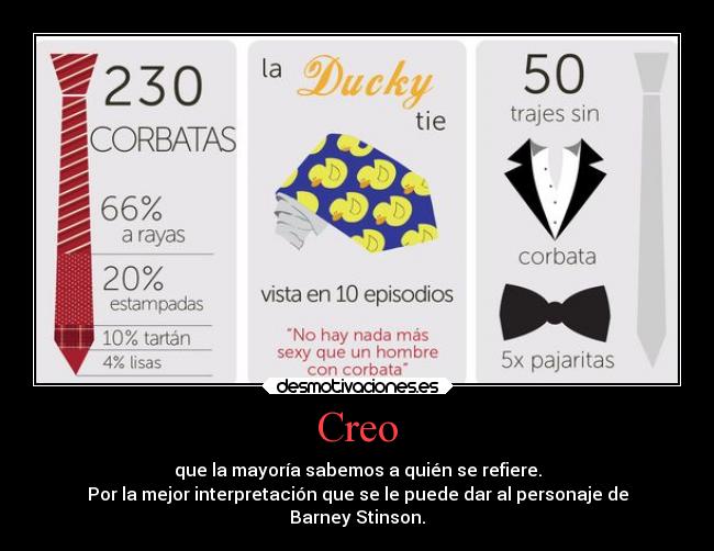 Creo - que la mayoría sabemos a quién se refiere.
Por la mejor interpretación que se le puede dar al personaje de
Barney Stinson.