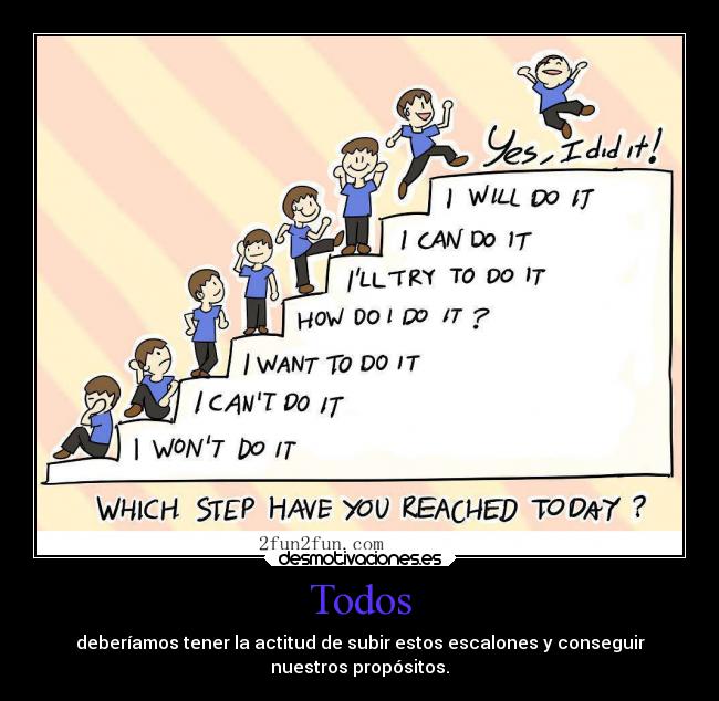 Todos - deberíamos tener la actitud de subir estos escalones y conseguir
nuestros propósitos.