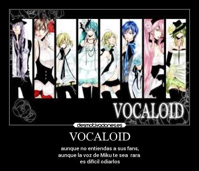 VOCALOID - aunque no entiendas a sus fans,
aunque la voz de Miku te sea  rara 
es difícil odiarlos