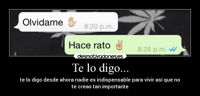 Te lo digo... - te lo digo desde ahora nadie es indispensable para vivir así que no
te creas tan importante