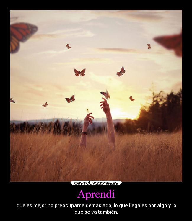 Aprendí - que es mejor no preocuparse demasiado, lo que llega es por algo y lo
que se va también.