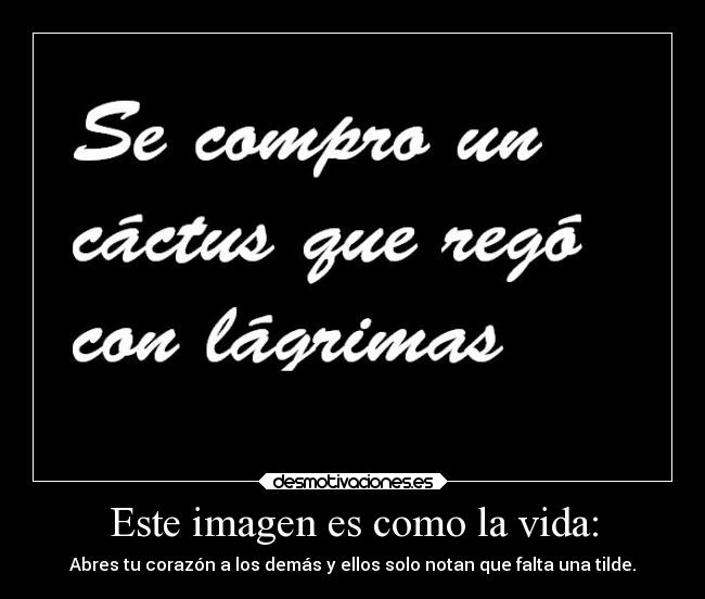 Este imagen es como la vida: - Abres tu corazón a los demás y ellos solo notan que falta una tilde.