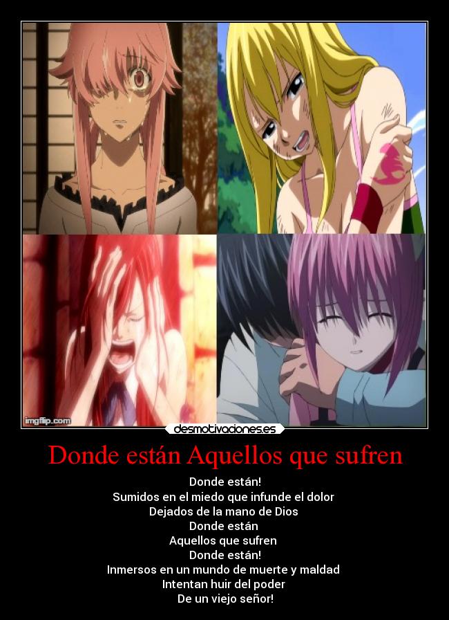 carteles anime lucy llanto desmotivaciones