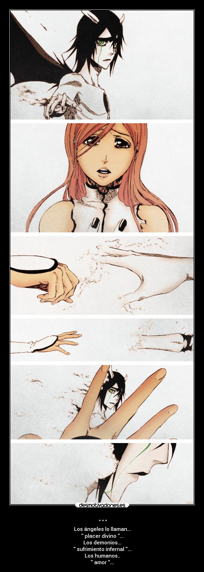 carteles anime manga bleach orihime inoue ulquiorra cifer schiffer desmotivaciones