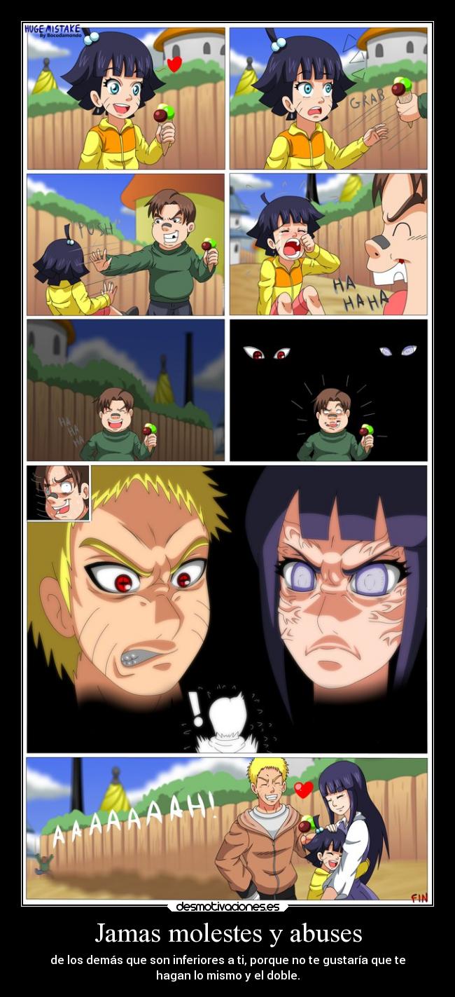 carteles anime naruto hinata himawari uzumaki hyuga bullying desmotivaciones