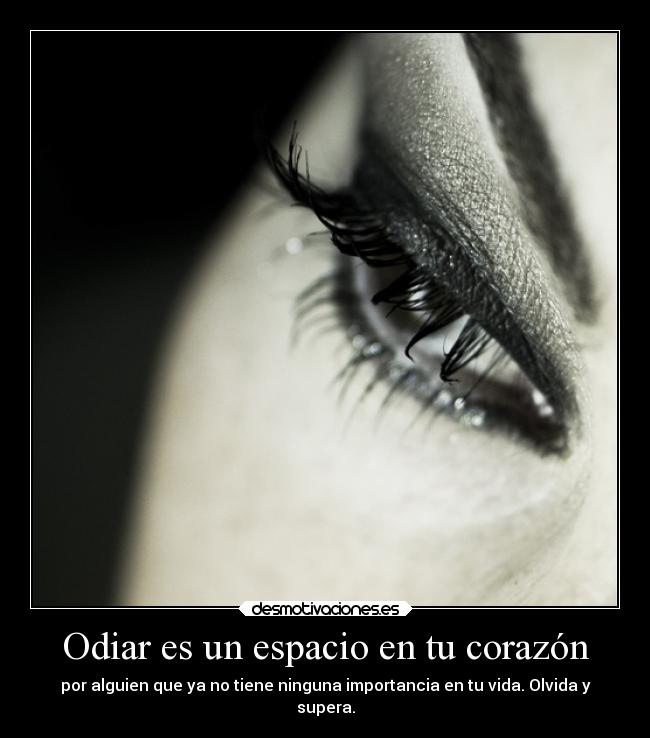 Odiar es un espacio en tu corazón - por alguien que ya no tiene ninguna importancia en tu vida. Olvida y
supera.