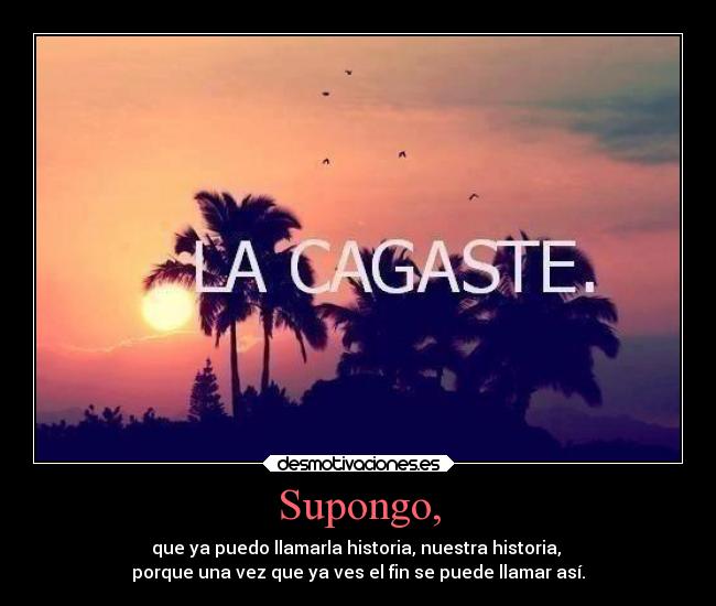 Supongo, - que ya puedo llamarla historia, nuestra historia,
porque una vez que ya ves el fin se puede llamar así.