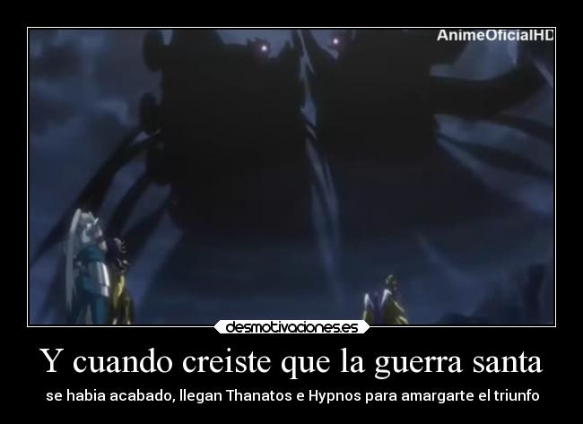 carteles guerra anime thanatos hypnos lost canvas desmotivaciones