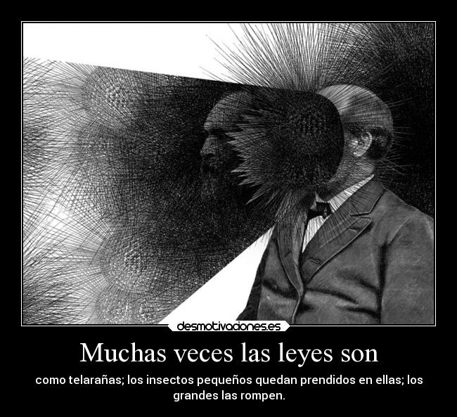 Muchas veces las leyes son - como telarañas; los insectos pequeños quedan prendidos en ellas; los
grandes las rompen.