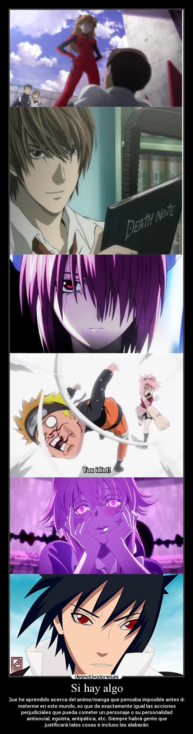 carteles naruto anime manga evangelion sasuke sakura asuka yuno elfen lied lucy death note kira light desmotivaciones
