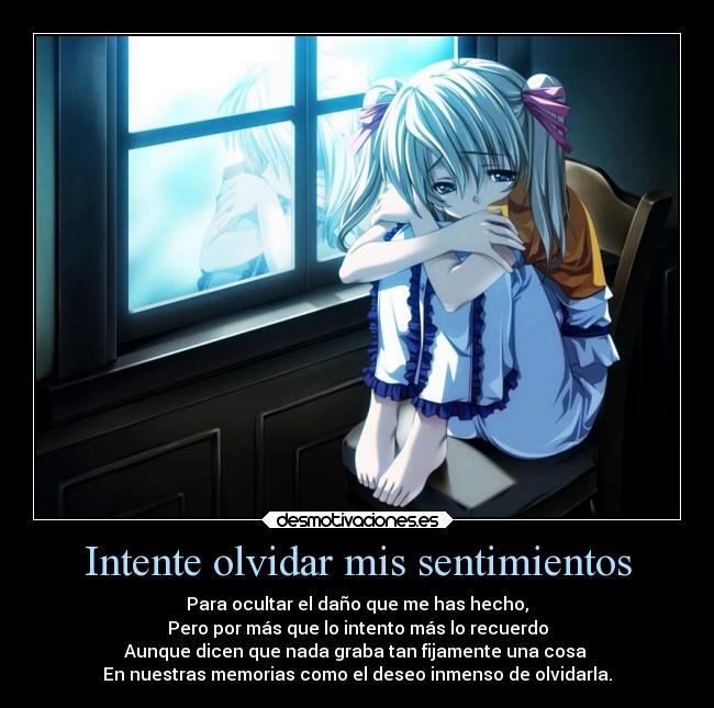 carteles olvidar sentimientos sentimientos pensamientos tristeza recuerdos pasado olvidar llorar dolor debilidad ausencia anime desmotivaciones