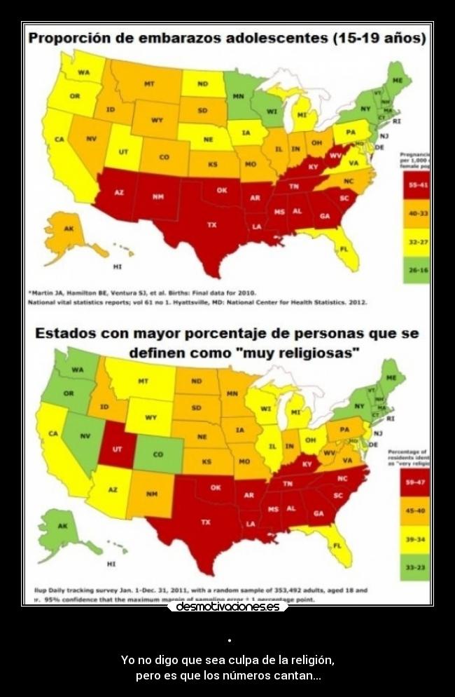 . - Yo no digo que sea culpa de la religión,
pero es que los números cantan...