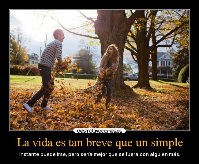 La vida es tan breve que un simple - instante puede irse, pero sería mejor que se fuera con alguien más.