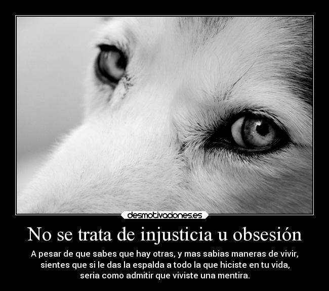 No se trata de injusticia u obsesión - A pesar de que sabes que hay otras, y mas sabias maneras de vivir,
sientes que si le das la espalda a todo la que hiciste en tu vida,
seria como admitir que viviste una mentira.
