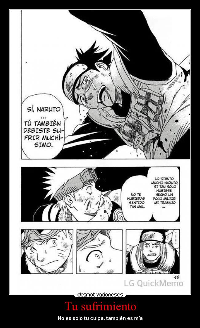 carteles vida naruto anime iruka sufrimiento horrible desmotivaciones
