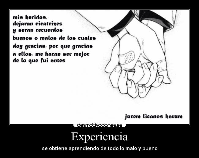 Experiencia - se obtiene aprendiendo de todo lo malo y bueno