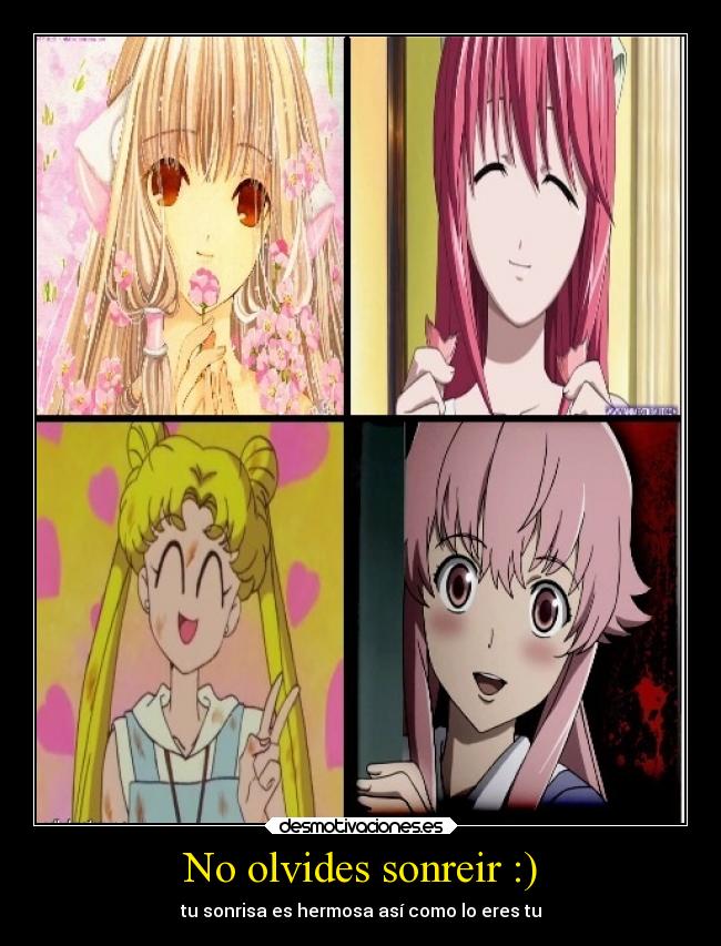 carteles anime sonrisas chicas desmotivaciones