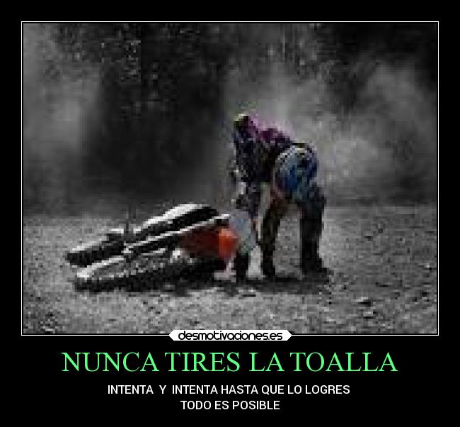NUNCA TIRES LA TOALLA - INTENTA  Y  INTENTA HASTA QUE LO LOGRES 
TODO ES POSIBLE