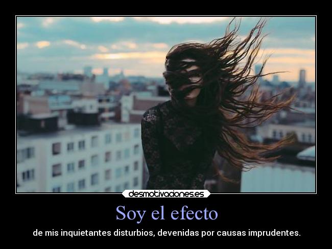Soy el efecto - de mis inquietantes disturbios, devenidas por causas imprudentes.