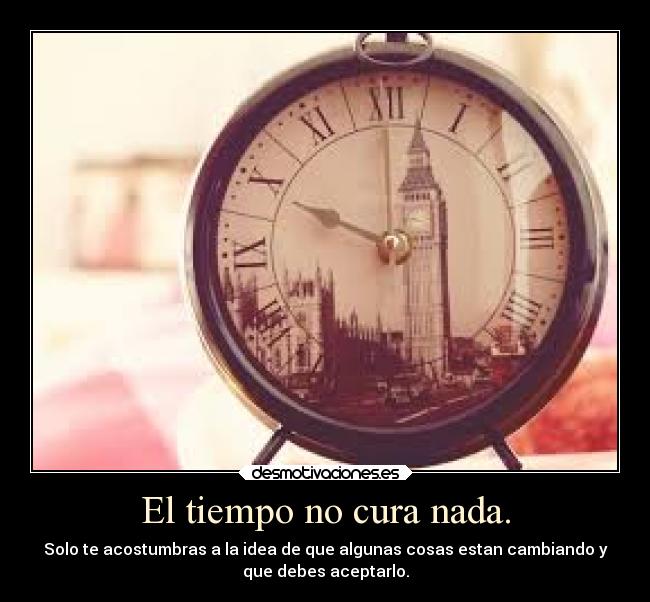 El tiempo no cura nada. - Solo te acostumbras a la idea de que algunas cosas estan cambiando y
que debes aceptarlo.