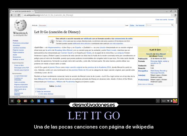 LET IT GO - Una de las pocas canciones con página de wikipedia