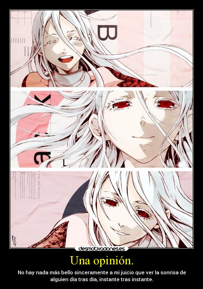 carteles felicidad alma alegria sonrisa anime shiro hombre rojo deadmanwonderland desmotivaciones
