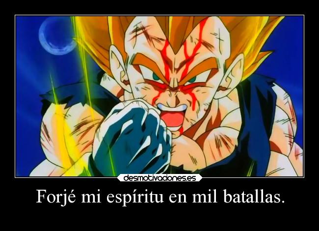 carteles frases anime dragonballz vegeta forjar espiritu batalla desmotivaciones