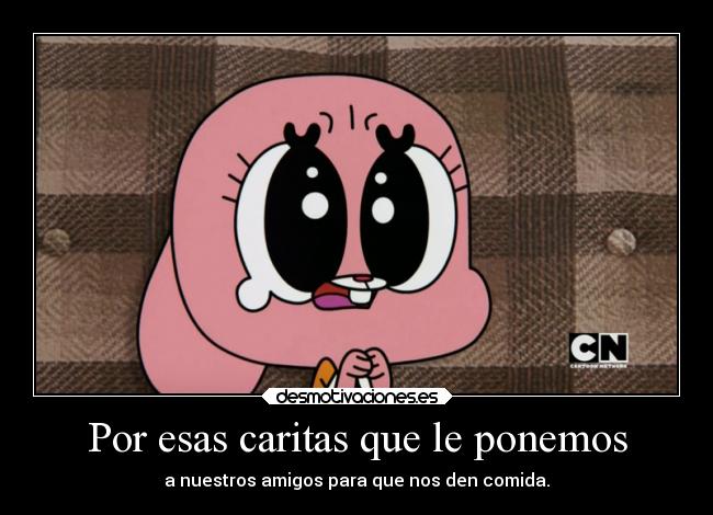 Por esas caritas que le ponemos - a nuestros amigos para que nos den comida.