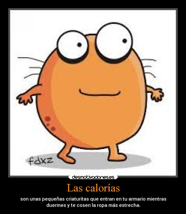 Las calorías - son unas pequeñas criaturitas que entran en tu armario mientras
duermes y te cosen la ropa más estrecha.