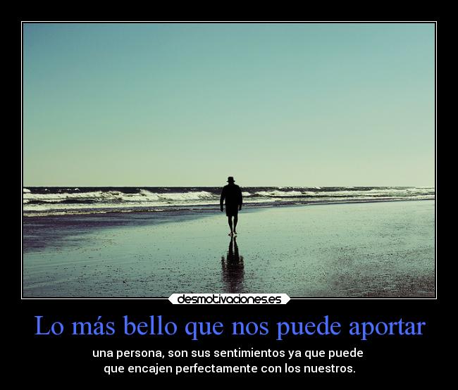Lo más bello que nos puede aportar - una persona, son sus sentimientos ya que puede 
que encajen perfectamente con los nuestros.