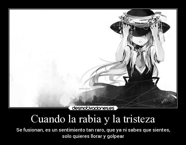 Cuando la rabia y la tristeza - Se fusionan, es un sentimiento tan raro, que ya ni sabes que sientes,
solo quieres llorar y golpear