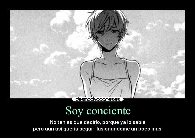 Soy conciente - No tenias que decirlo, porque ya lo sabia
pero aun así quería seguir ilusionandome un poco mas.