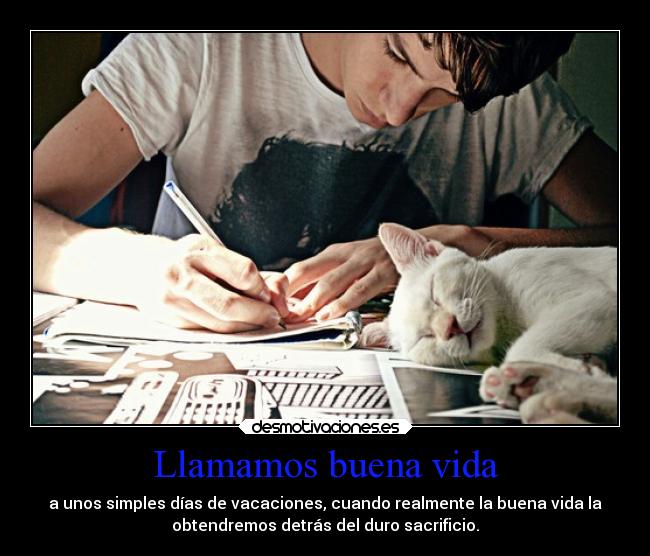 Llamamos buena vida - a unos simples días de vacaciones, cuando realmente la buena vida la
obtendremos detrás del duro sacrificio.