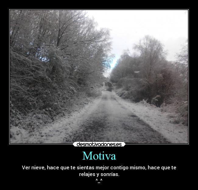 Motiva - Ver nieve, hace que te sientas mejor contigo mismo, hace que te
relajes y sonrías.
^_^