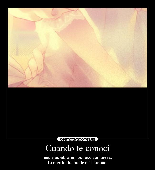 Cuando te conocí - mis alas vibraron, por eso son tuyas,
tú eres la dueña de mis sueños.