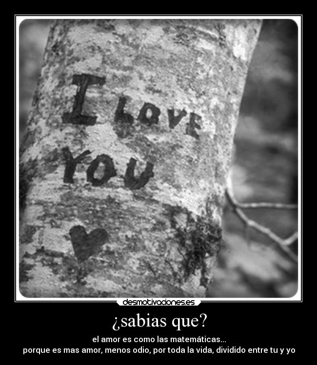 ¿sabias que? - el amor es como las matemáticas...
porque es mas amor, menos odio, por toda la vida, dividido entre tu y yo