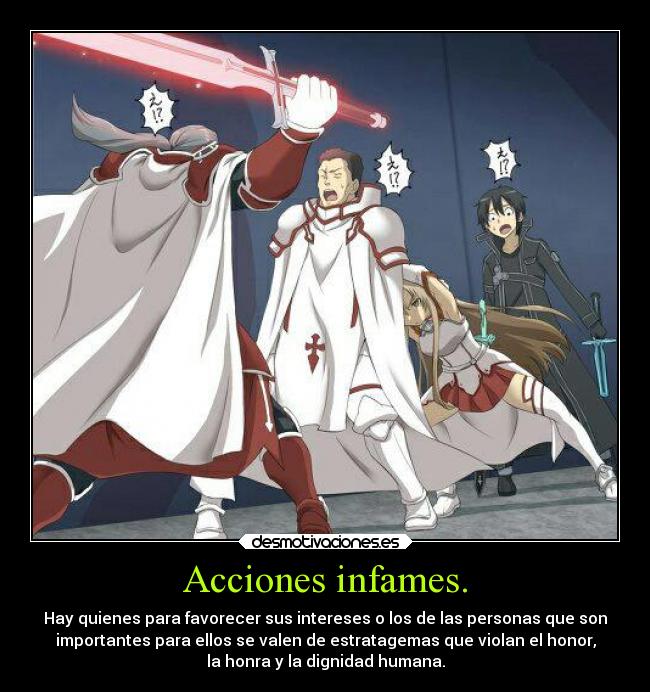 carteles anime sao asuna kirito kayaba fight trampa deshonor indigno deshonra verguenza actitud infame accion desmotivaciones