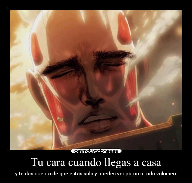 Tu cara cuando llegas a casa - y te das cuenta de que estás solo y puedes ver porno a todo volumen.