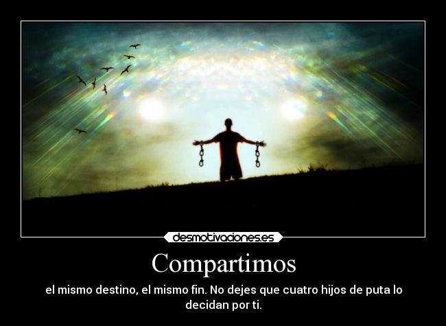 Compartimos - el mismo destino, el mismo fin. No dejes que cuatro hijos de puta lo
decidan por ti.