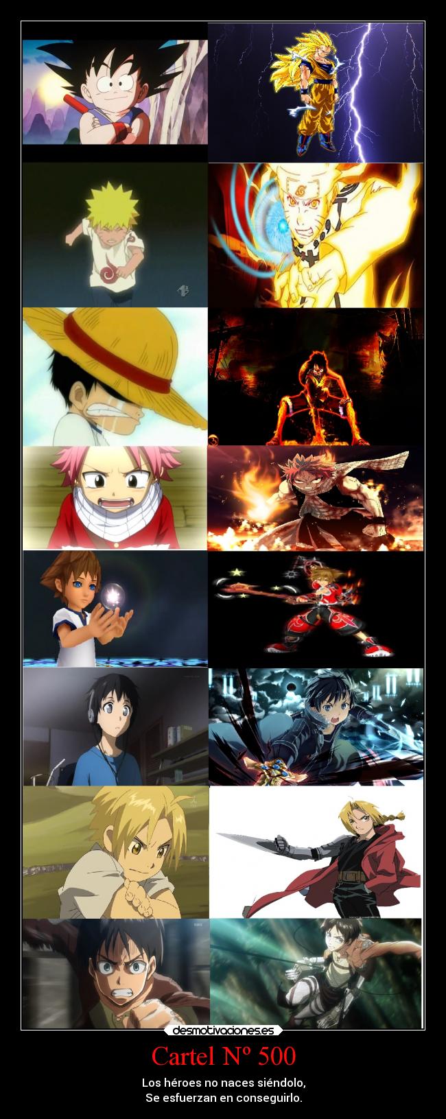 carteles naruto anime cartel natsu goku sora eren edware kirito luffy danieldats desmotivaciones