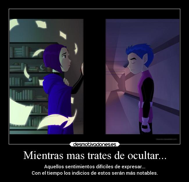 carteles sentimientos the teen titans beast boy raven detras puerta desmotivaciones