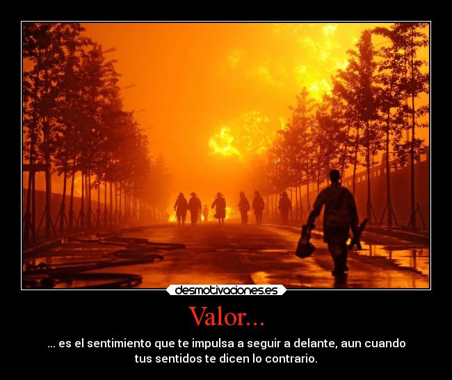 Valor... - ... es el sentimiento que te impulsa a seguir a delante, aun cuando
tus sentidos te dicen lo contrario.