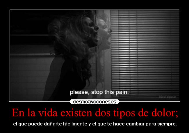 En la vida existen dos tipos de dolor; - el que puede dañarte fácilmente y el que te hace cambiar para siempre.