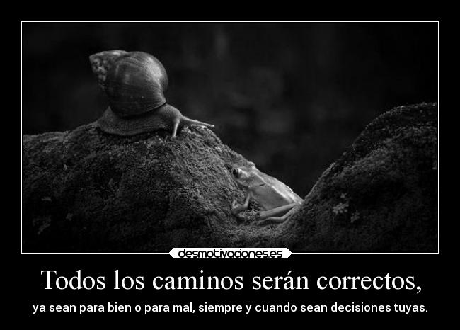 Todos los caminos serán correctos, - ya sean para bien o para mal, siempre y cuando sean decisiones tuyas.