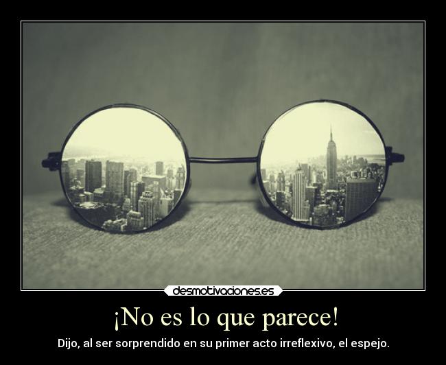 ¡No es lo que parece! - Dijo, al ser sorprendido en su primer acto irreflexivo, el espejo.