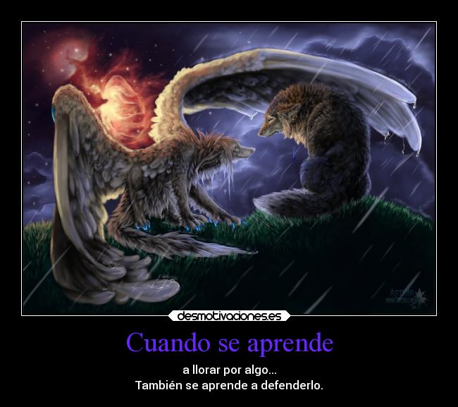 Cuando se aprende - a llorar por algo...
También se aprende a defenderlo.