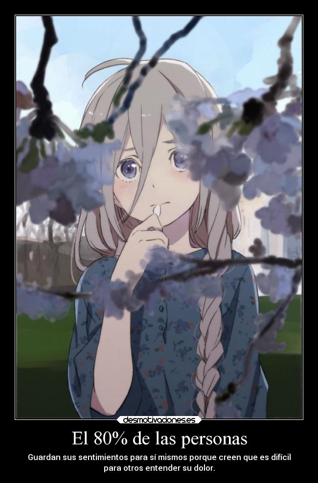 El 80% de las personas - Guardan sus sentimientos para sí mismos porque creen que es difícil
para otros entender su dolor.