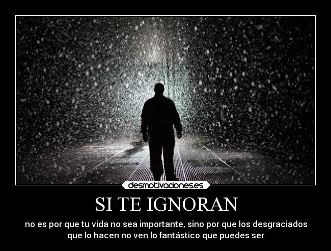 SI TE IGNORAN - no es por que tu vida no sea importante, sino por que los desgraciados
que lo hacen no ven lo fantástico que puedes ser