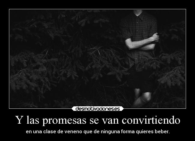 Y las promesas se van convirtiendo - en una clase de veneno que de ninguna forma quieres beber.